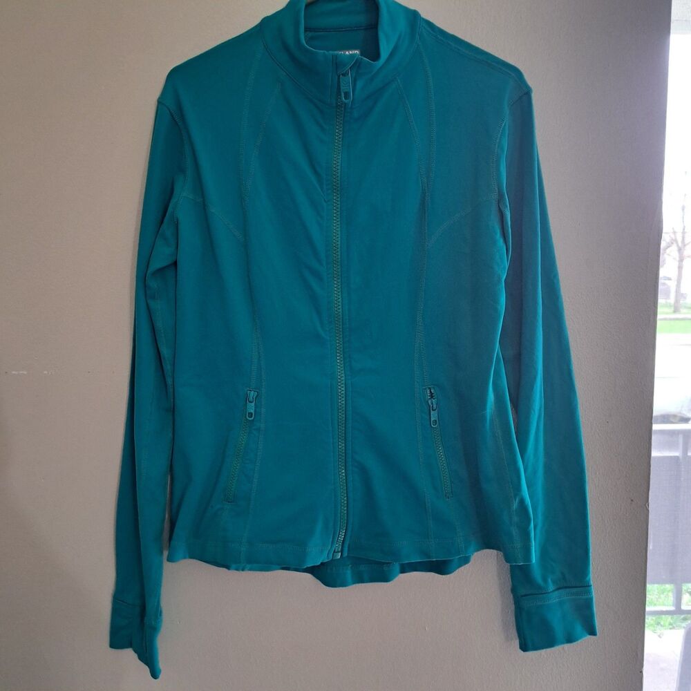 Kirkland Womens XL Green Zip Up Jacket Full Zip Athletic Thumb Holes Gloves Run